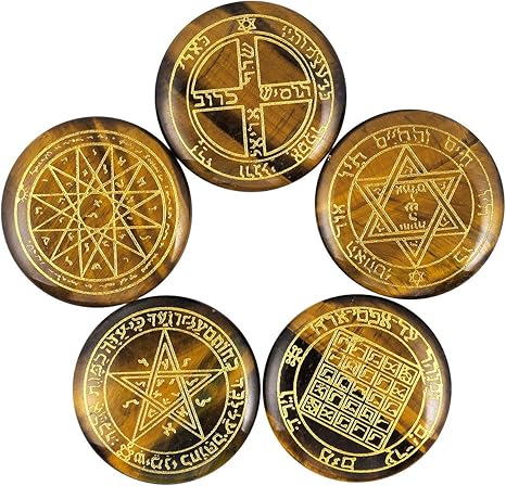 Amazon Com Rockcloud Healing Crystal Tiger S Eye Stone Solomon Symbol Witches Rune Set Chakra Stones Palm Stone Reiki Balancing 5 Pcs Home Kitchen