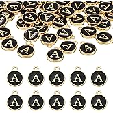 uxcell 52pcs Letter Charm, Enamel Letter Pendants, Alphabet A Pendants Double Sided Beads Charm for DIY Bracelet Necklace Pendants Earring Jewelry Making, Black