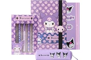 Get Trend Hello Kitty Kuromi Stationary Set Cute Notebooks Ball Point Pens Kawaii Pencil Case Anime Stickers Cute Stuff Journal Accessories Gift for Teens (Purple Kuromi)