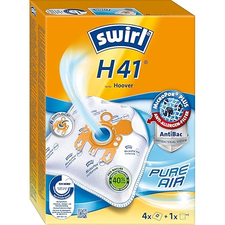 Swirl H 41 MicroPor Plus Staubsaugerbeutel für Hoover Staubsauger, Anti-Allergen-Filter, 4 Stück inkl. Filter