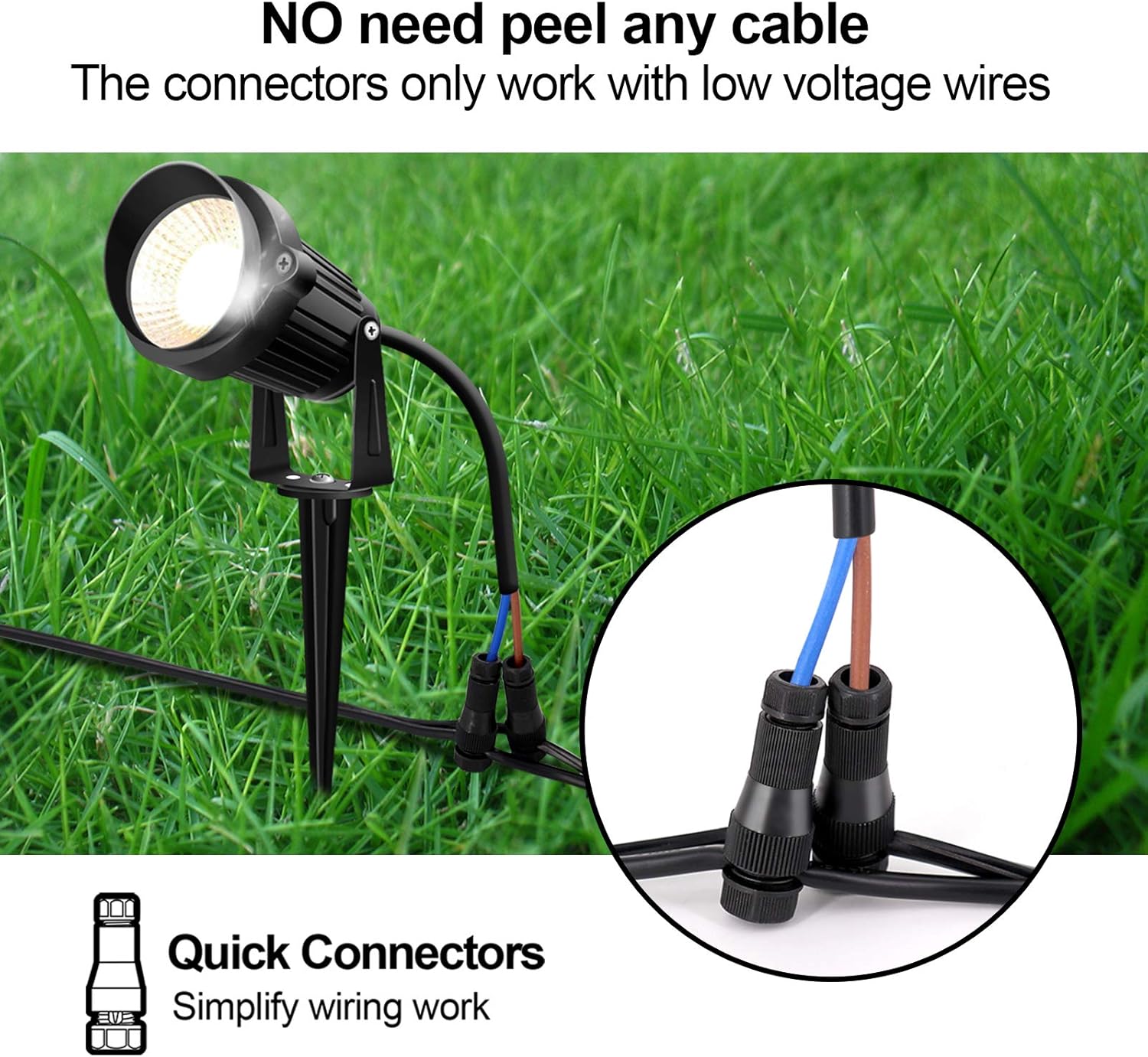 ZUCKEO 10W Landscape Lighting Low Voltage LED Landscape Lights, IP66 Waterproof Landscape Spotlights Yard Lawn Garden Outdoor Lights 12V 24V 1000LM Warm White (12Pack with Connectors) - - 
