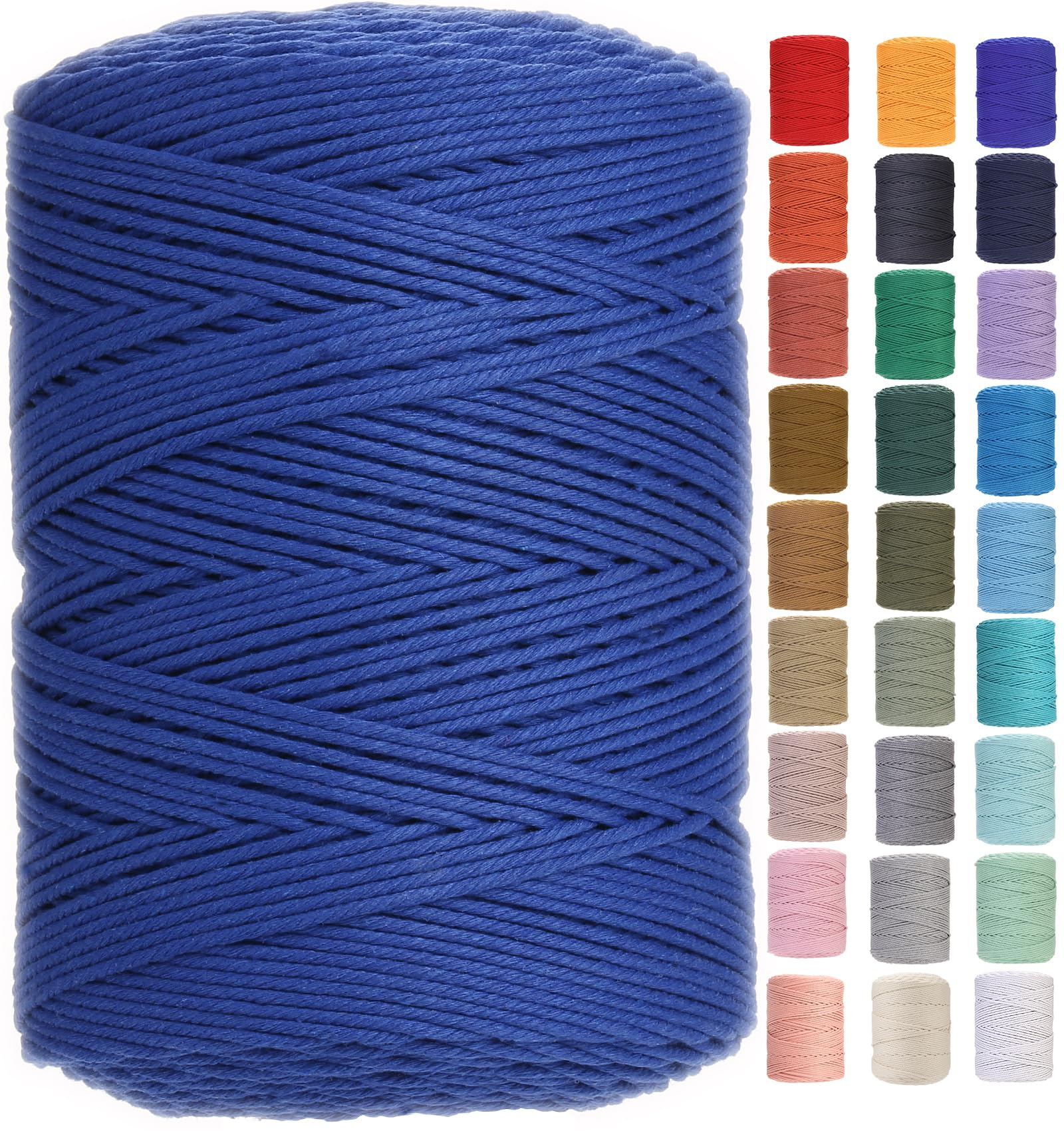 GOHOF Cotton Macrame Cord 3mm 450m Natural Colored Macrame Supplies, Soft Craft Cotton Rope for Plant Hanger Wall Hanger Dreamcatcher (Dark Blue) — image 1