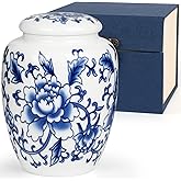 Small Urn for Human Ashes - Blue and White Ceramic Keepsake Cremation Urns, Chinoiserie Urn with Exquisite Box for Women Men Pet