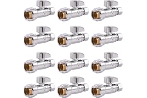 SharkBite 1/2 x 3/8 Inch Compression Straight Stop Valve, Pack of 12, Quarter Turn, Push to Connect Brass Plumbing Fitting, P