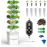 sjzxuv Vertical Hydroponics Growing System Kit, Indoor Outdoor Gardening System Kits, Herb &amp; Fruits Growing Hydroponic Tower, 6 Layers (36 Pods)