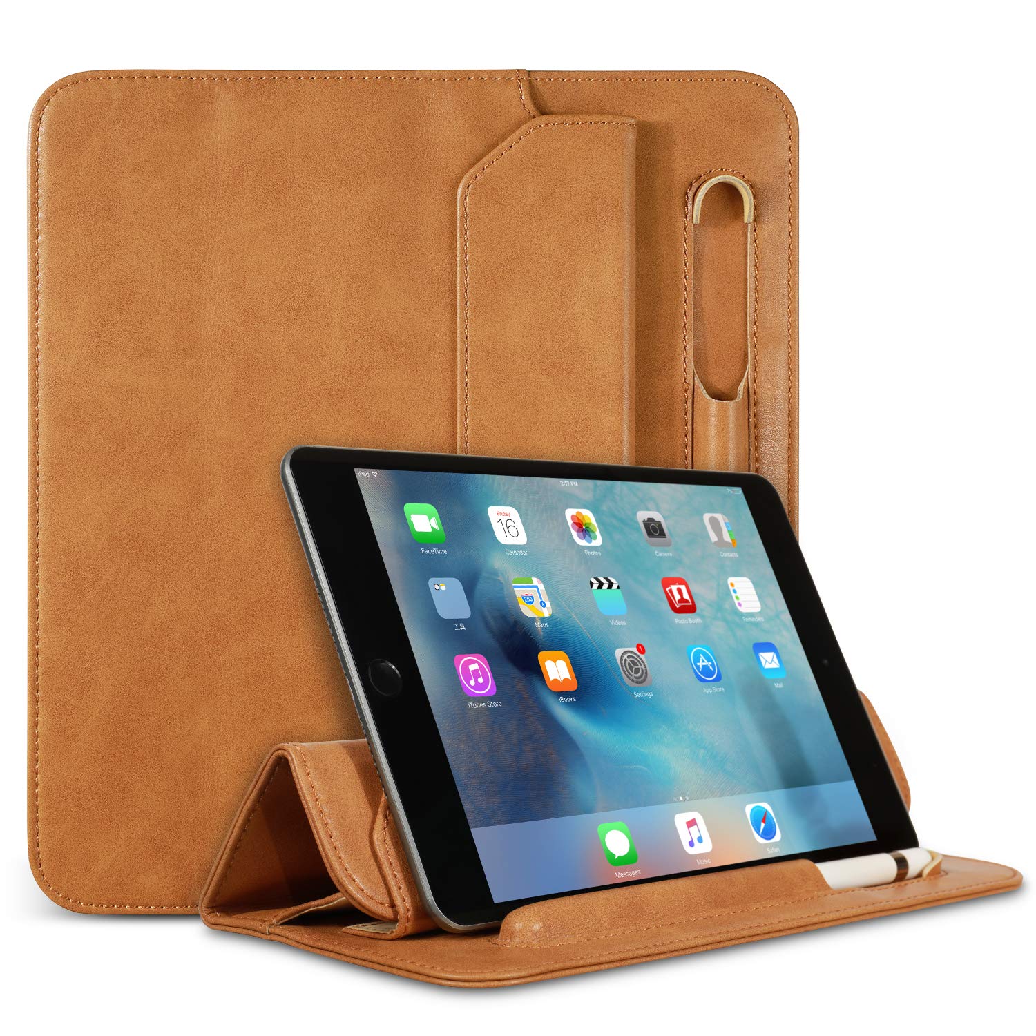 Hcyang iPad Mini 5 Case Leather Soft Microfiber Slim Leather Thin 7.9 inch Tablet Sleeve Bag with Pencil Holder Trifold Case for Apple iPad Mini 5th Generation 2019 Brown
