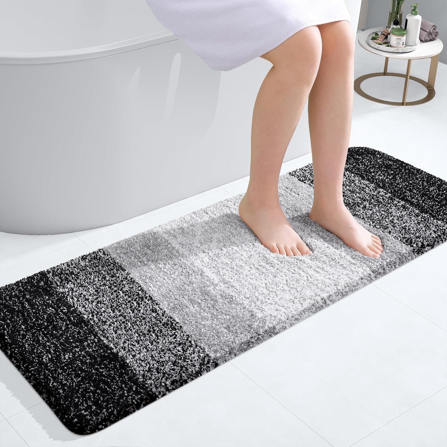 smiry Microfiber Bath Mat, 40 x 120 cm, Non-Slip Super Absorbent Bathroom Mat, Extra Soft Thick Floor Foot Mat, Fluffy Shaggy Bath Mats Rugs for Bathroom, Black — image 1