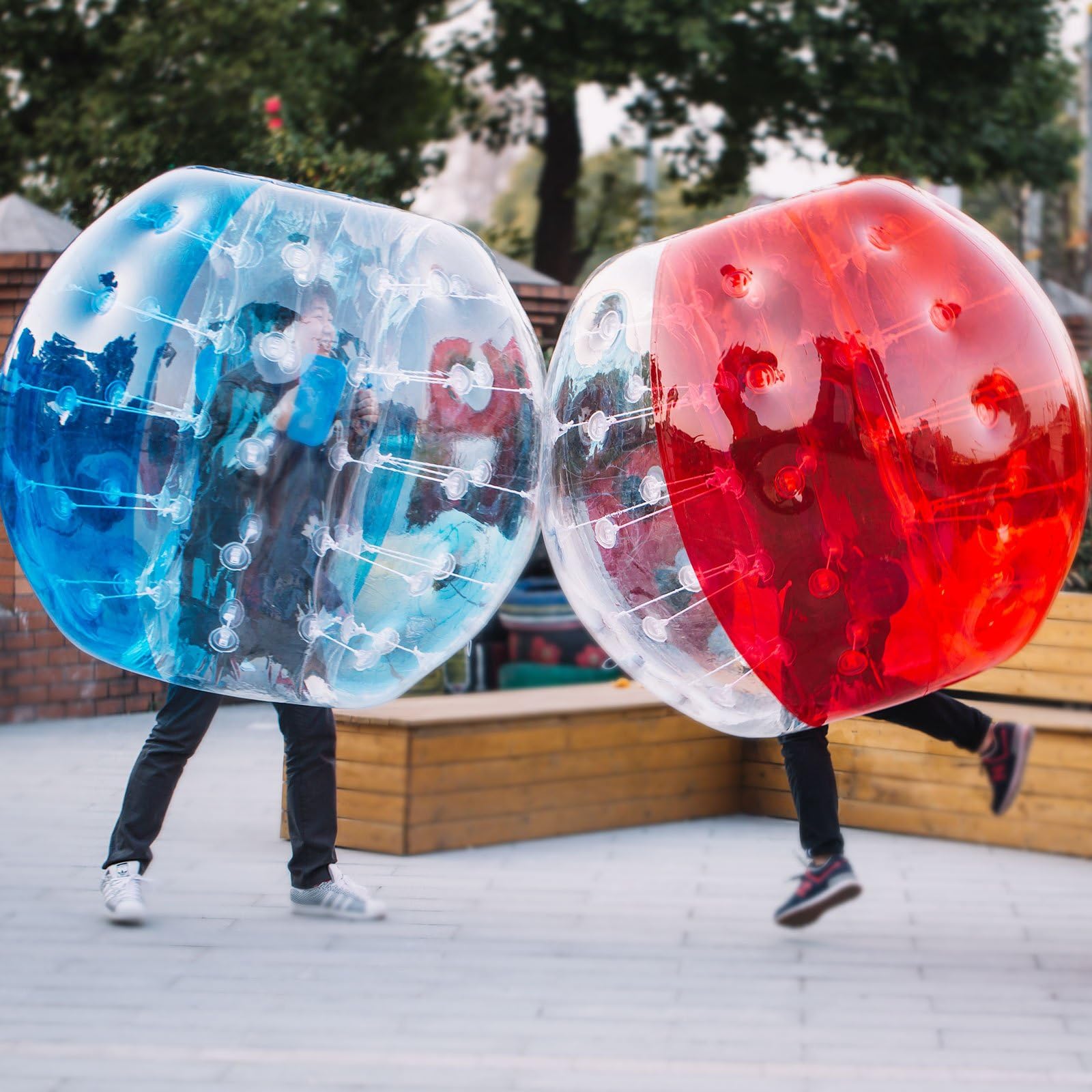 FORAVER 1.2M/1.5M Inflatable Bumper Ball 4ft/5ft Diameter Bubble Soccer Ball 0.8mm PVC Transparent Material Human Knocker Zorbing Ball Washable Reusable for Adults and Child (2 x 1.5M)