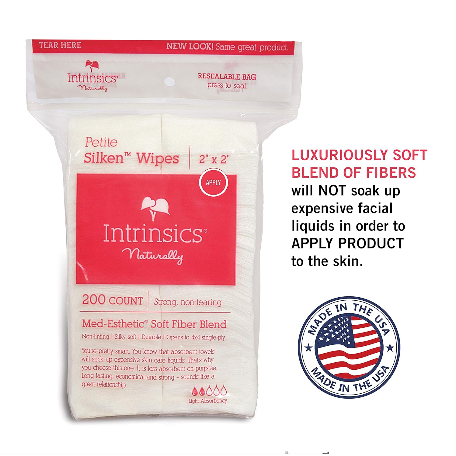 Intrinsics Petite Silken Wipes - 2"x2", 4-ply Blend of Soft Fibers, 200 Count: Beauty