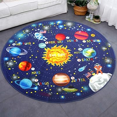 Buy Hebe 4ft Large Round Kids Rugs Washable Solar System Children S Fun Educational Learning Carpet Playmat Non Skid Nursery Kids Space Area Rug For Boys Girls Playroom Bedroom Online In Indonesia B08rnh8ykx