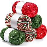 Timgle 6 Skeins Christmas Glitter Yarn, 186 Yards, Mixcolor Red Green | 100g/ 3.53 oz Each Sparkle Christmas Yarn, Acrylic Yarns for Crocheting,Craft Project, Holiday Gift, Christmas Knitting decor