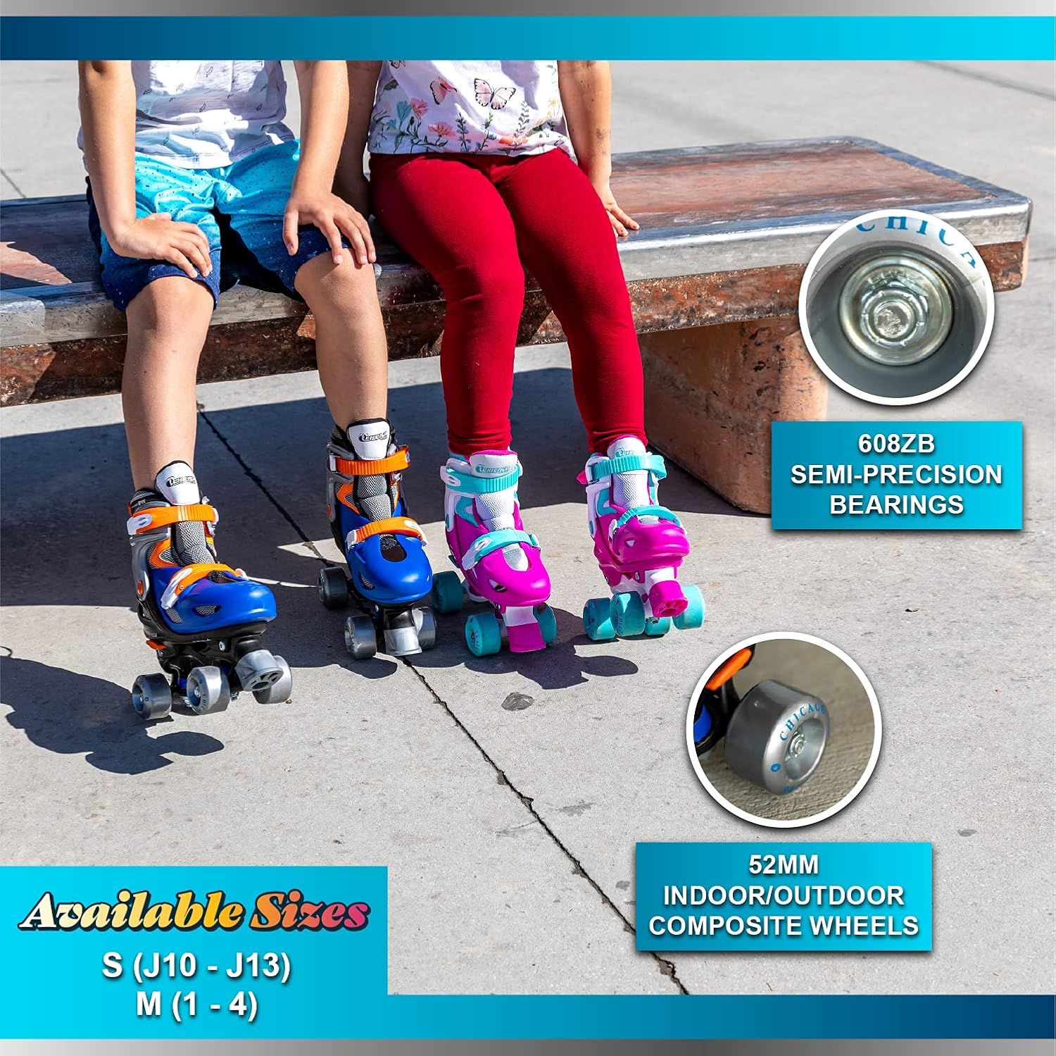 Chicago Boy's Adjustable Quad Roller Skate, Blue/Silver, Medium : Sports & Outdoors