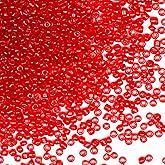 Transparent Red Color 3mm Seed Beads About 3500pcs/110Grams in Bag, 8/0 Glass Craft Beads for Earring Making Bracelet and Necklace (Transparent Red)