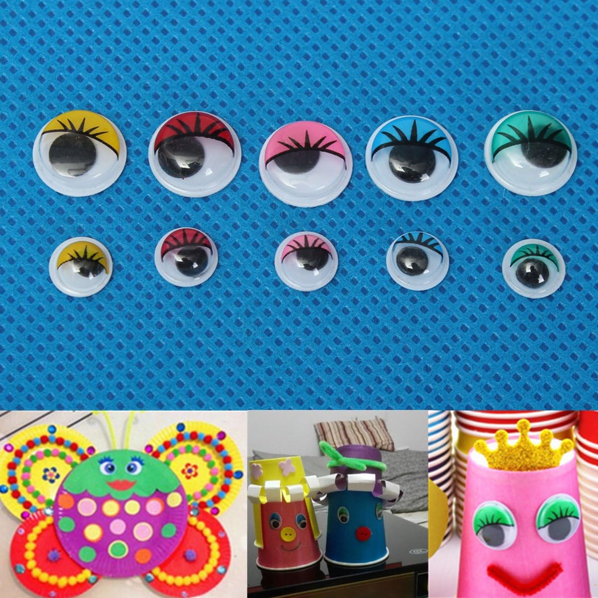 ChenXi Shop Coloured Eyelashes Wiggly Wobbly Googly Eyes For DIY Craft Decoration 8mm