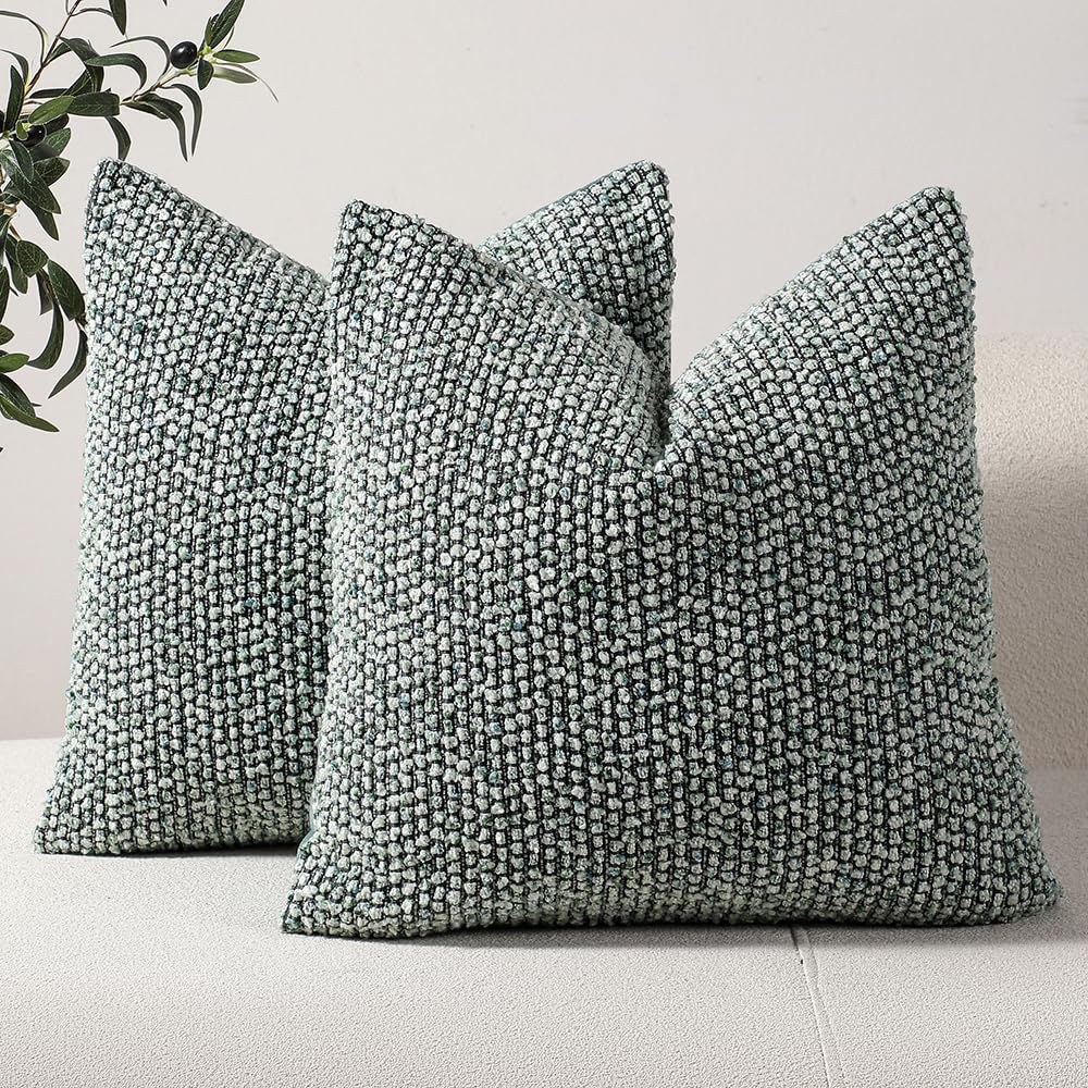 Photo 1 of Striped Throw Pillow Covers 20x20 Set of 2 Green Textured Boucle Chic Morden Boho Accent Farmhouse Square Decorative Couch Pillow Covers for Home Decor Bed Sofa Living Room
