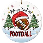Decorlion 2025 Christmas Ornament - Football Merry Christmas Ceramic Ornament, Xmas Tree Decoration, Hanging Ornament, for Family, Friends, Football Lovers