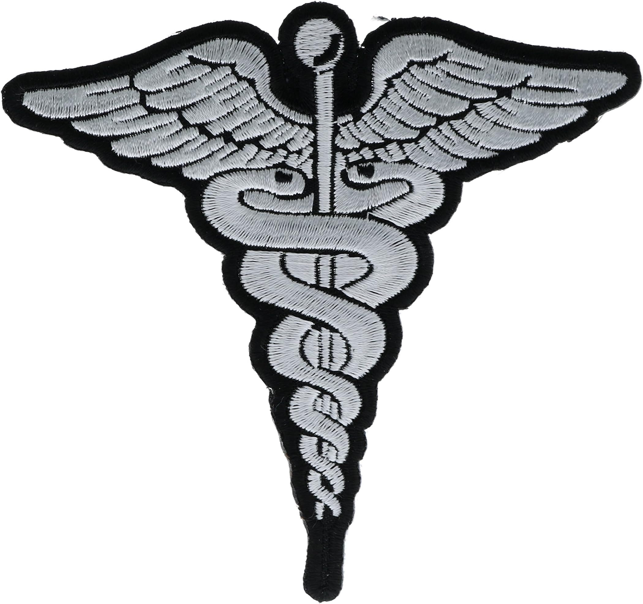 White Medical Caduceus On Black Patch 4 inch IVANP5465 F1D1D