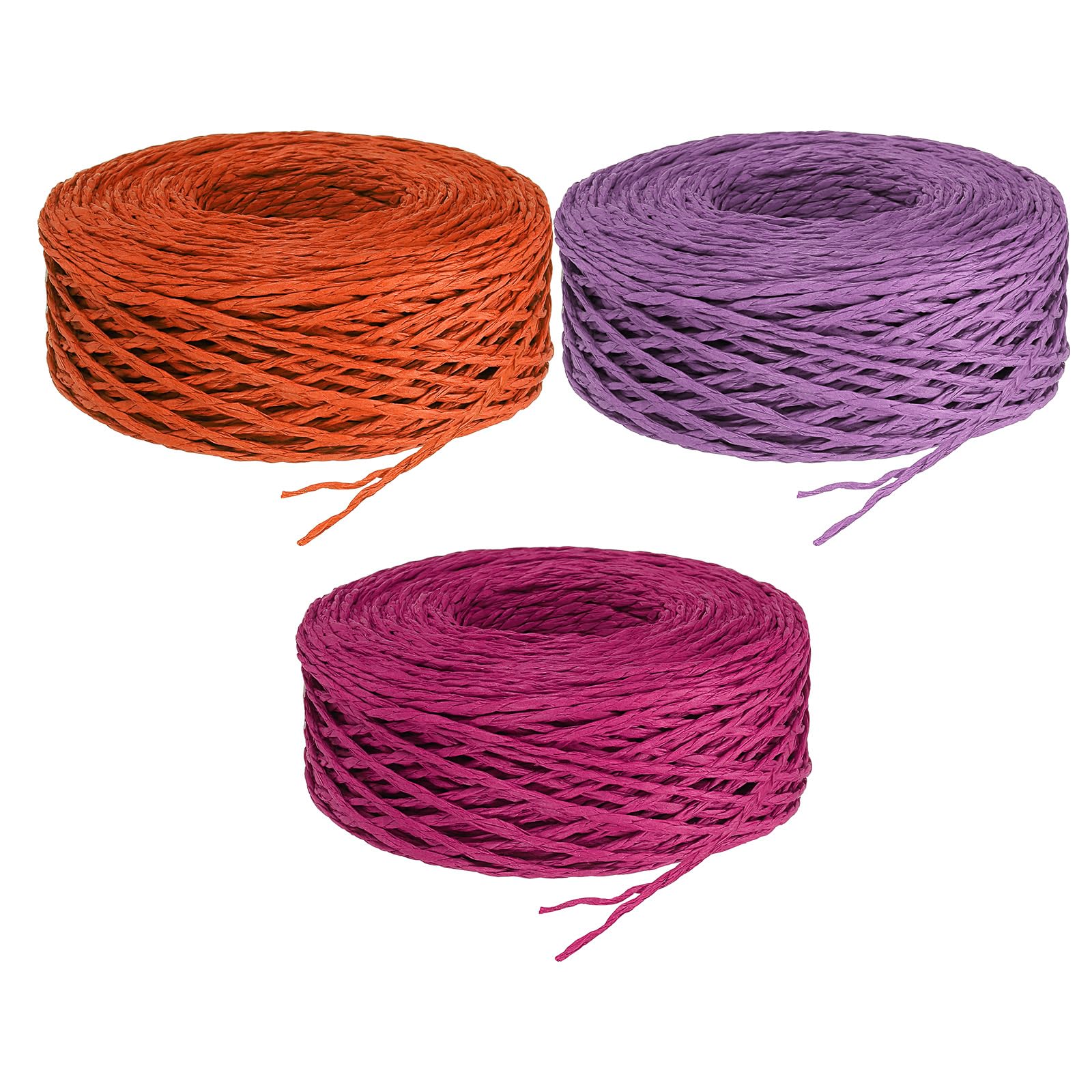 PATIKIL 984 Feet Raffia Ribbon, 3 Rolls Raffia Yarn Paper Rope Twine String for Crochet Bags Craft Festival Gifts Bouquets Wrapping, Orange, Rose Red, Purple