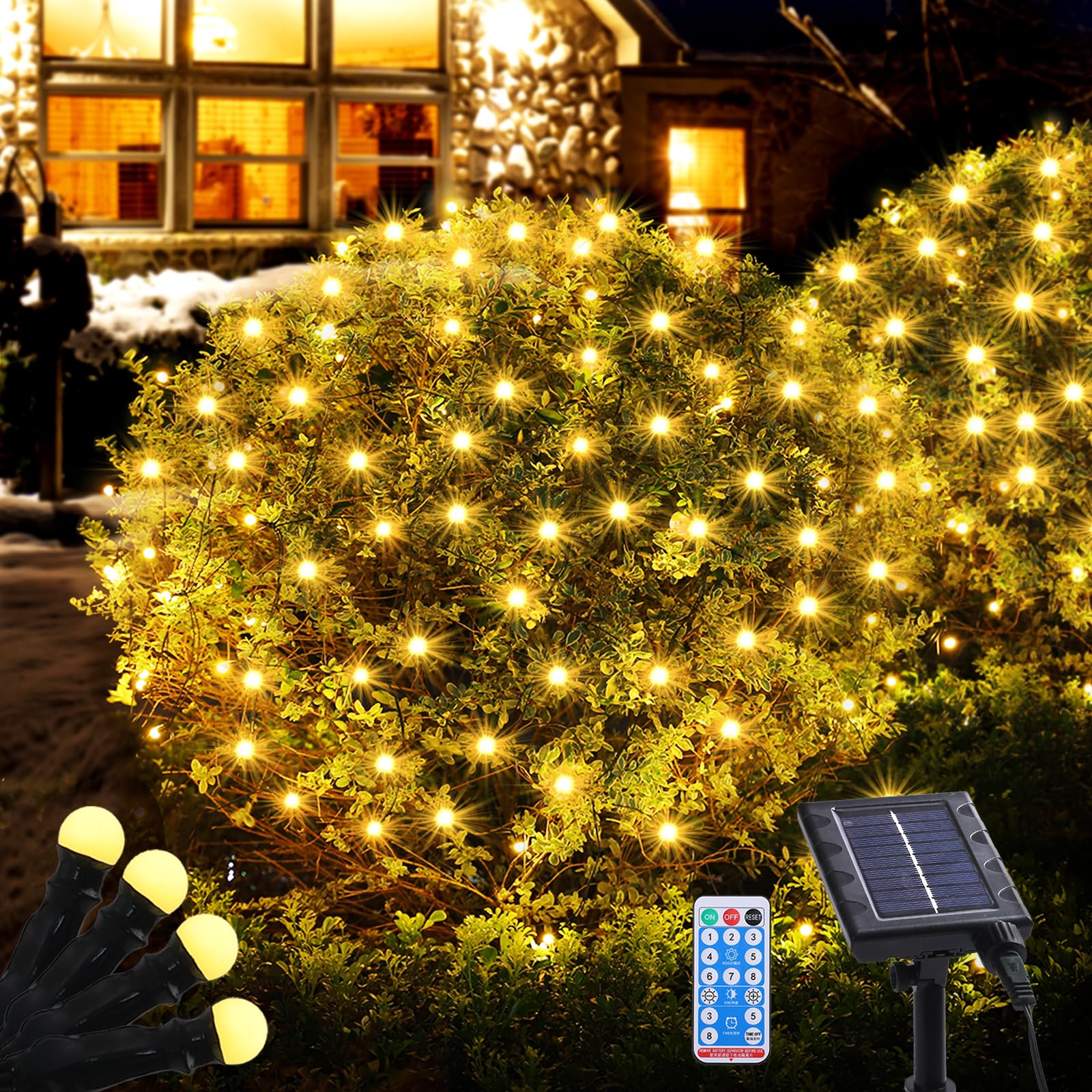 Photo 1 of Solar Christmas Lights Outdoor Waterproof, 100Led 5ftx5ft Net Lights Outdoor Mesh Lights with Remote, 8 Modes Connectable Net Christmas Lights for Bushes Outdoor Christmas Decorations(Warm White)