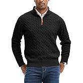 JEMLDL Men's Quarter Zip Pullover Sweaters Cable Knit Texture Slim Fit Mock Neck Sweaters