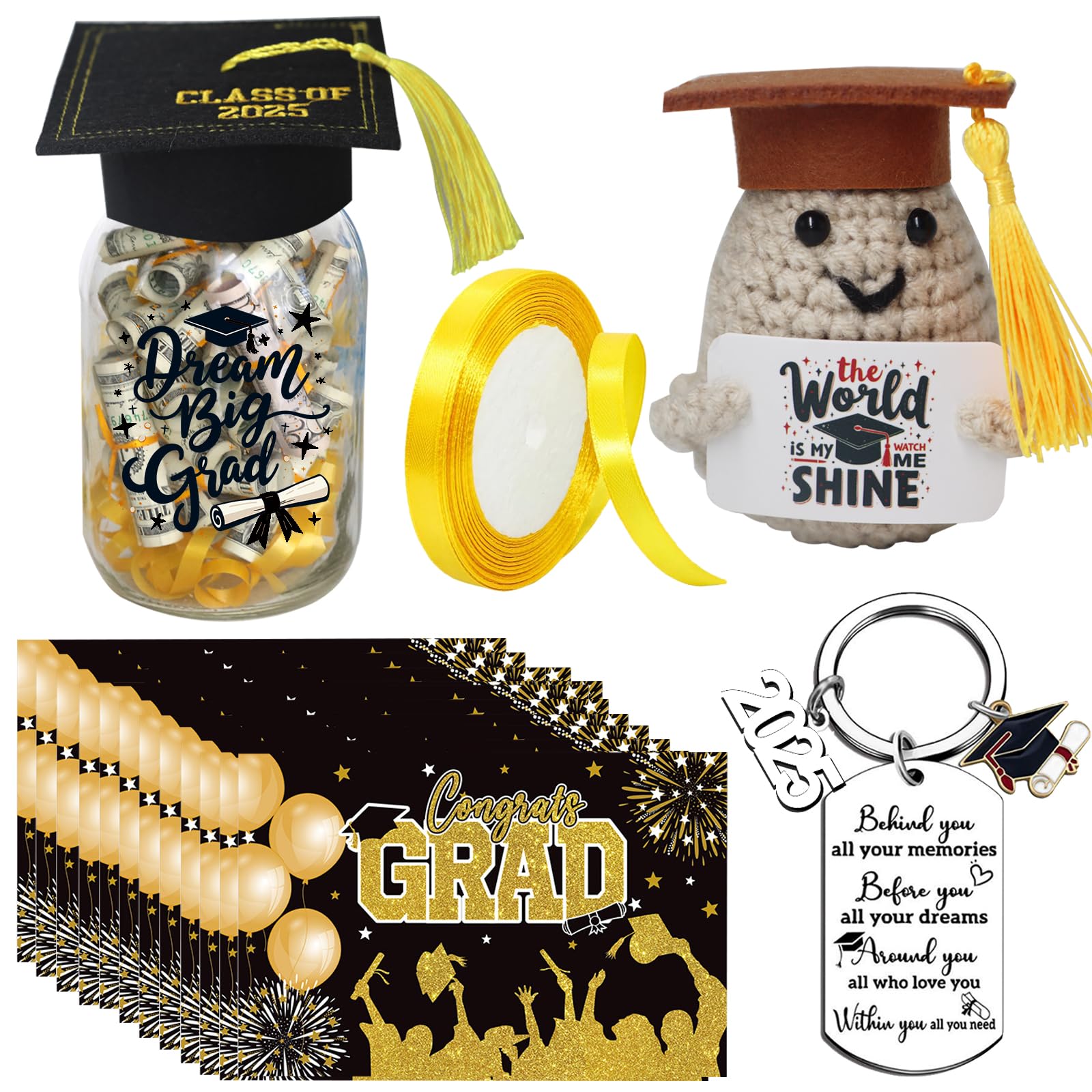 Photo 1 of 18pcs Graduation Gift,Class of 2025 Graduation Money Jar with LED Lights, Graduation Cap Money Holder, Graduation Party Decor, Creative Gift for College High School Graduation