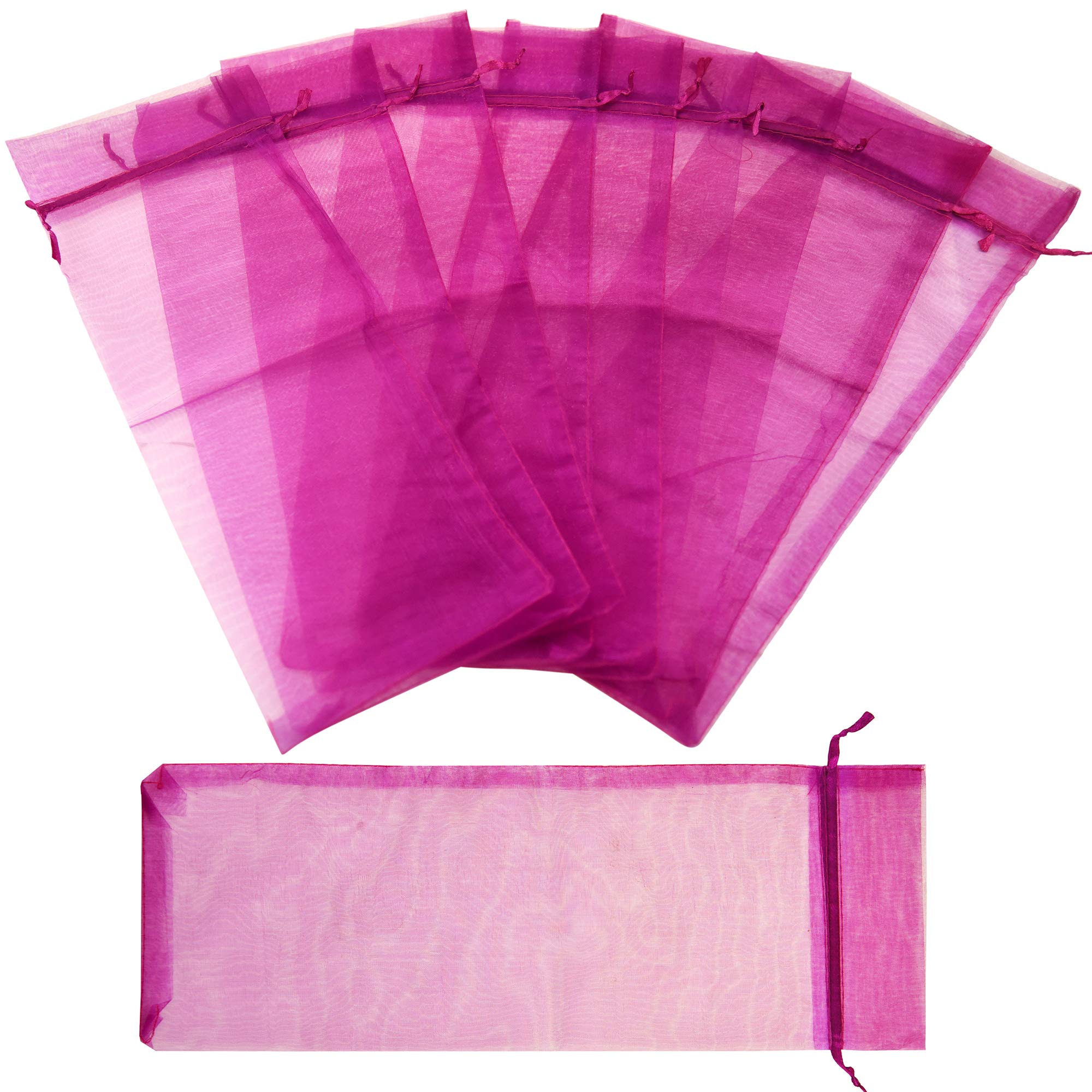 FiveSeasonStuff Organza Bags for Wine Bottles Drawstring Gift Wrapping Reusable Birthday Party Wedding 10 Pouches (14cm x 37cm, Rose Red)