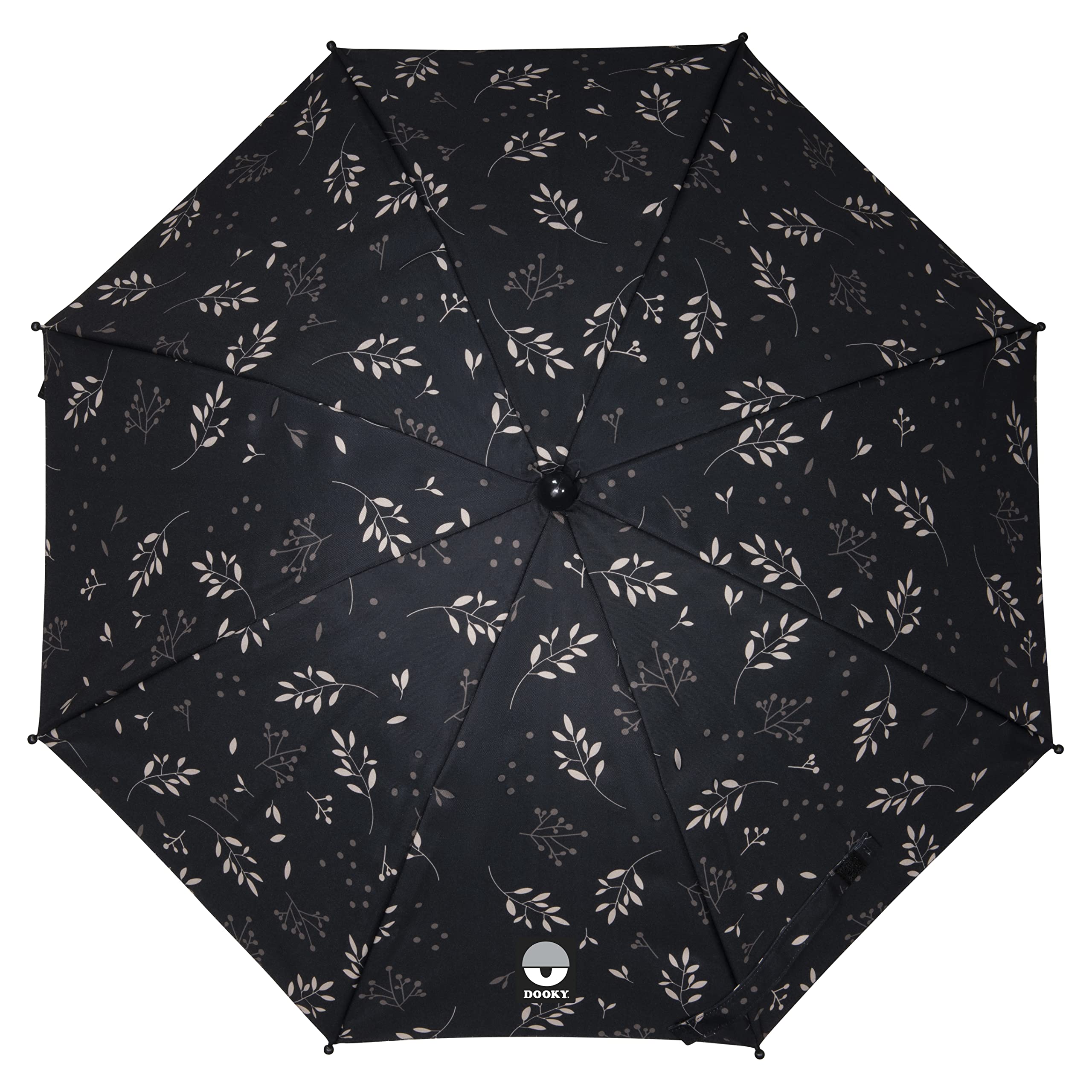 Dooky Parasol for Pram/ Stroller/ Pushchair, UPF 50+ UV Protection, 180 Degree Flexibility with Duo Flex Technology, Wind and Waterproof, 100 Percent Polyester, 76 cm Span, Black Romantic Leaves
