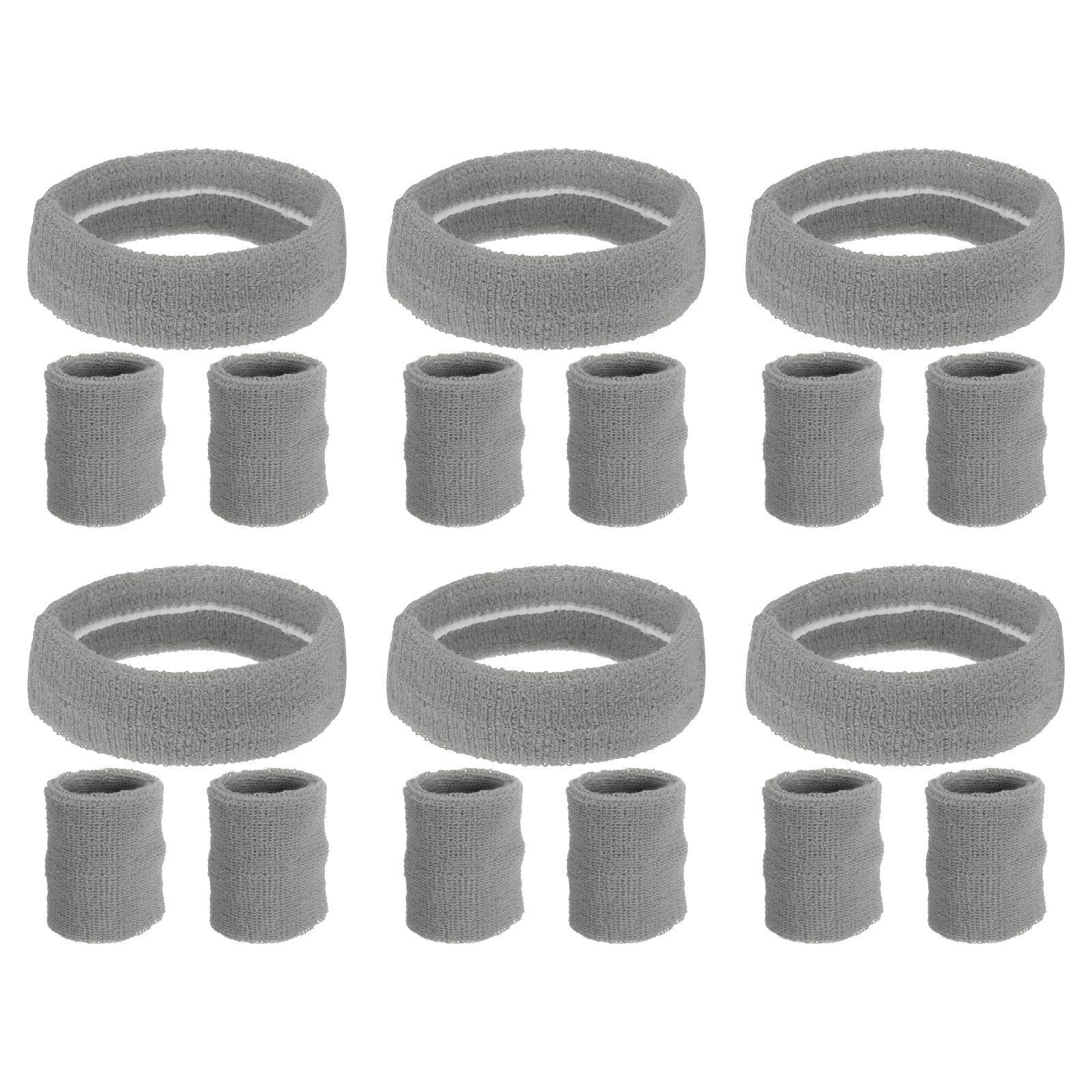 PATIKIL Sweatbands Headband Wristband, 6 Set/18Pcs Sweatband Terry Cloth for Sports Basketball Tennis Athletic Gym Working Out, Grey