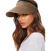 FURTALK Womens Sun Visor Hat Straw Sun Visors for Women Summer Packable Ponytail Beach Hats for Women Travel UPF 80+