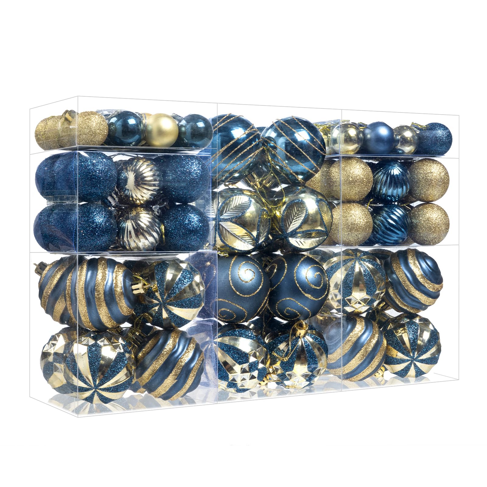 Photo 1 of 100Pcs Christmas Balls Ornaments Set, Shatterproof Christmas Decorations with Hand-held Gift Package for Xmas Tree/Holiday/Wedding/Holiday/Party Decor (Blue & Gold)