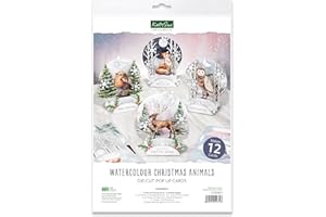 Katy Sue Watercolor Christmas Animals Die-Cut Pop-Up Card Making Kit for Adults. Makes 12 Cards with Festive Animals. Contains 12 Cards, 12 Sheets of Elements, & 12 Envelopes for Card Making Supplies