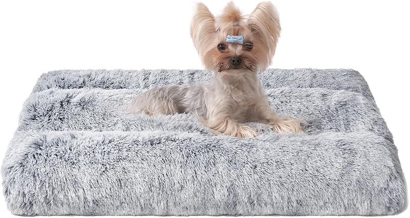 EHEYCIGA Fluffy Small Dog Crate Bed Calming Non Slip Grey 60x45x7.5cm