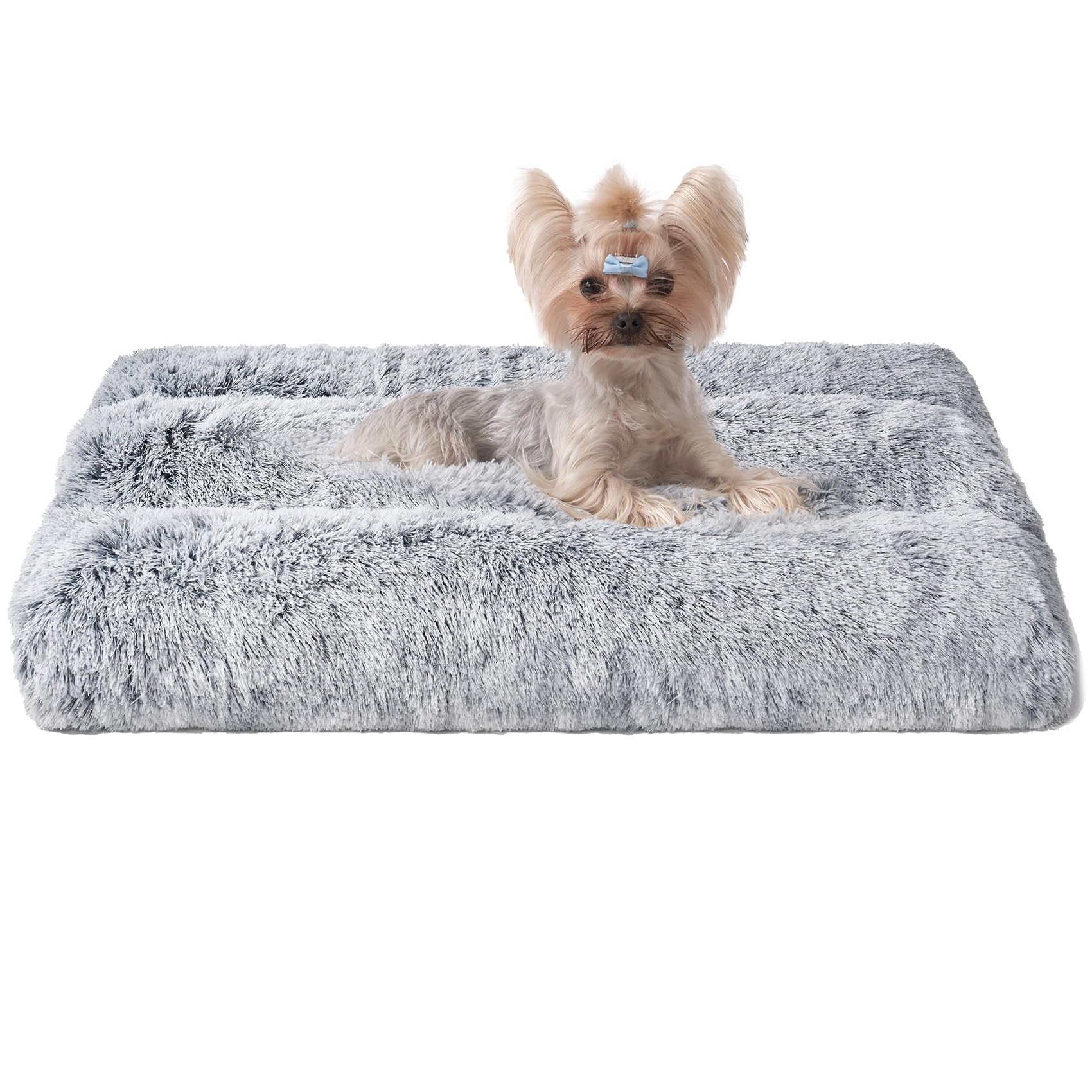 EHEYCIGA Fluffy Small Dog Crate Bed, Calming Anti Anxiety Pet Bed Washable, Dog Mat Mattress for Crate with Anti-Slip Bottom, Grey, 60x45x7.5cm