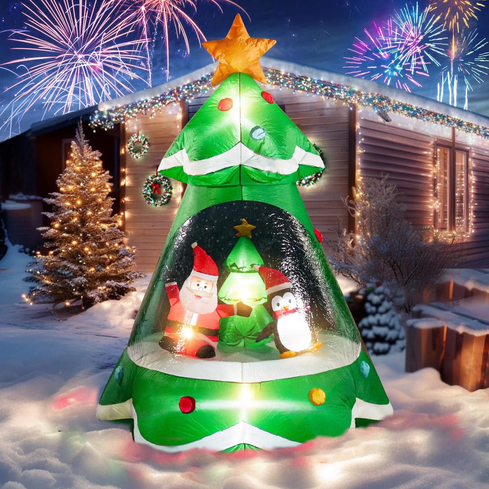 Photo 1 of NIORSUN 7FT Christmas Inflatable Tree with Santa and Penguin,PVC Christmas Inflatable Outdoor Decorations with LED Lights,Giant Christmas Blow Ups Yard Clearance Decor for Indoor Outdoor Xmas Party