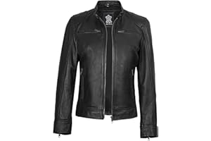 Decrum Leather Jacket For Women - Real Lambskin Cafe Racer Style Womens Leather Jackets