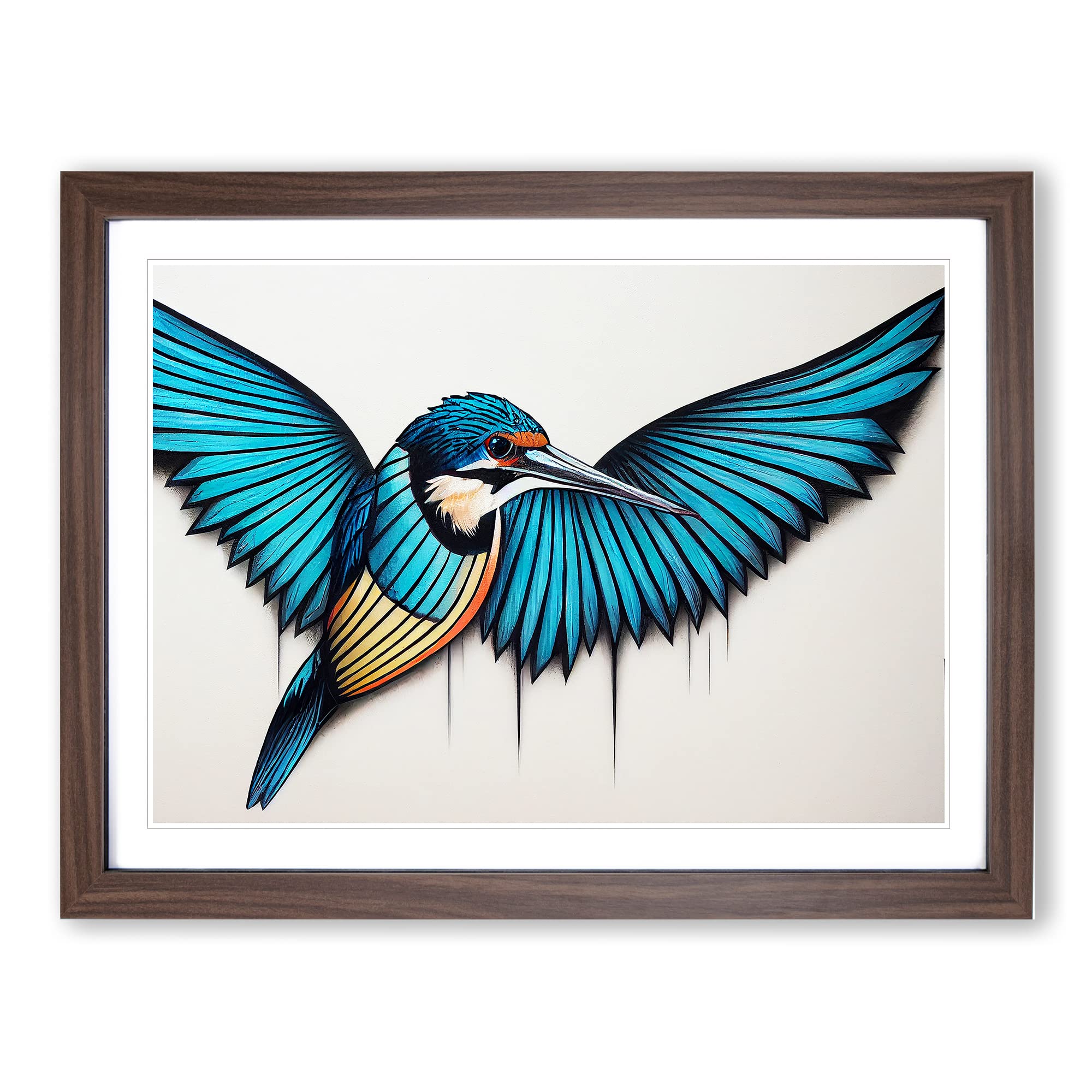 Alluring Kingfisher Bird Framed Print | A4 Walnut Framed Wall Art | Ready to Hang | Modern Nature Picture | Living Room Bedroom Lounge Office