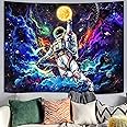 kampdream Blacklight Astronaut Space Tapestry, UV Reactive Galaxy Universe Planet Glow in Dark Tapestries for Men, Boys and Teens Cool Poster 68×90 inch