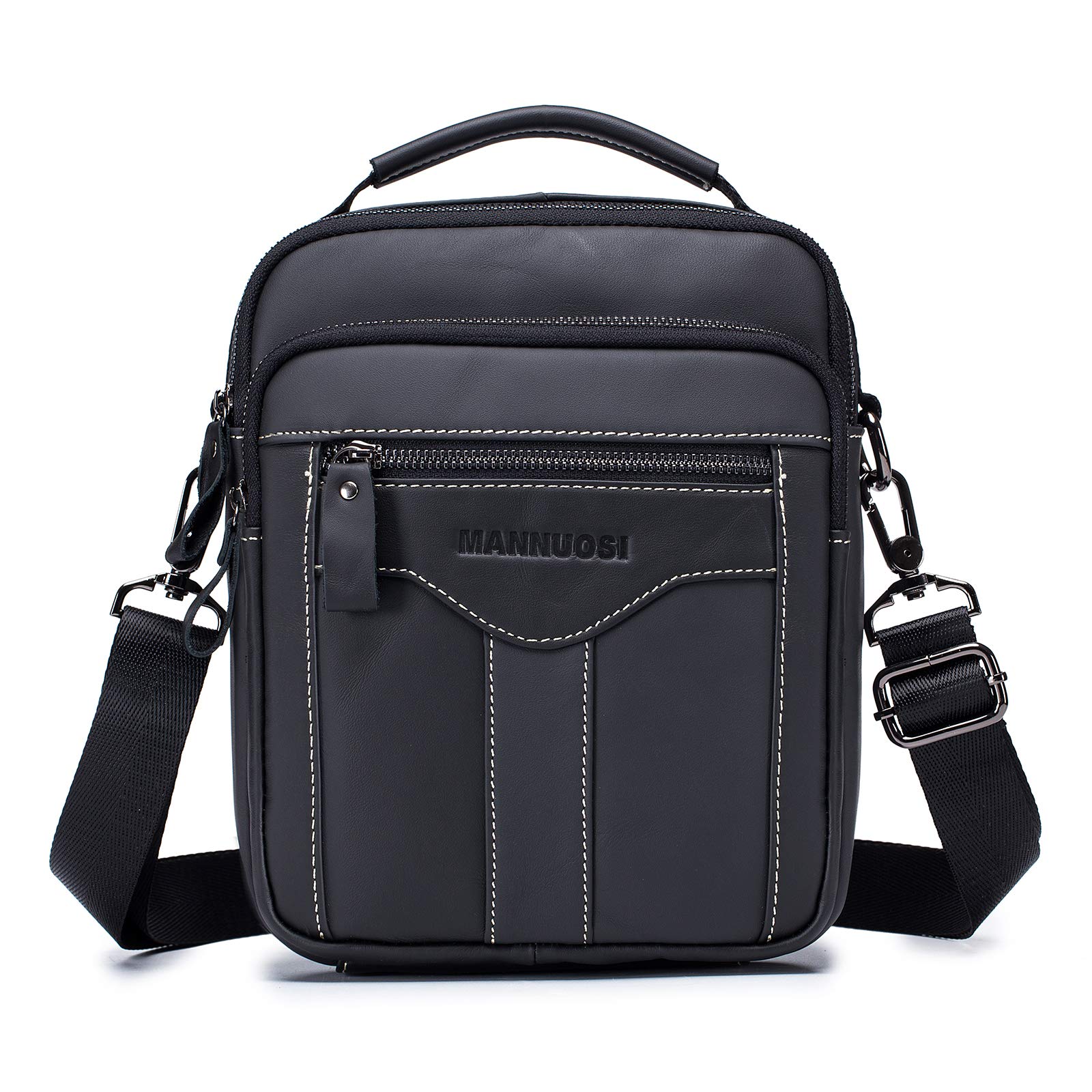 MANNUOSI Men's Shoulder Handbags Mens Bags Vintage Crossbody Top Handle Bag Casual Business Handbag Black B