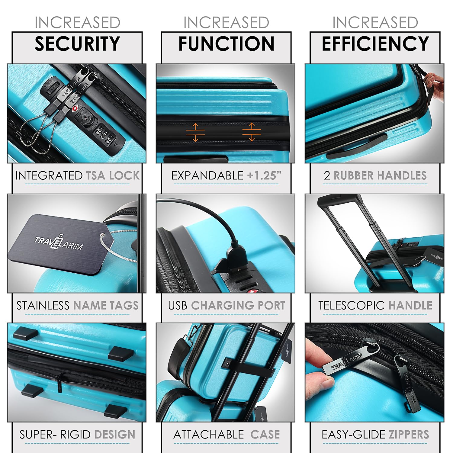 TRAVELARIM Hard Shell Luggage Sets with Spinner Wheels 4 Piece, Expandable Large Suitcases with TSA Lock, Travel Large Suitcase Set, Teal Luggage Set