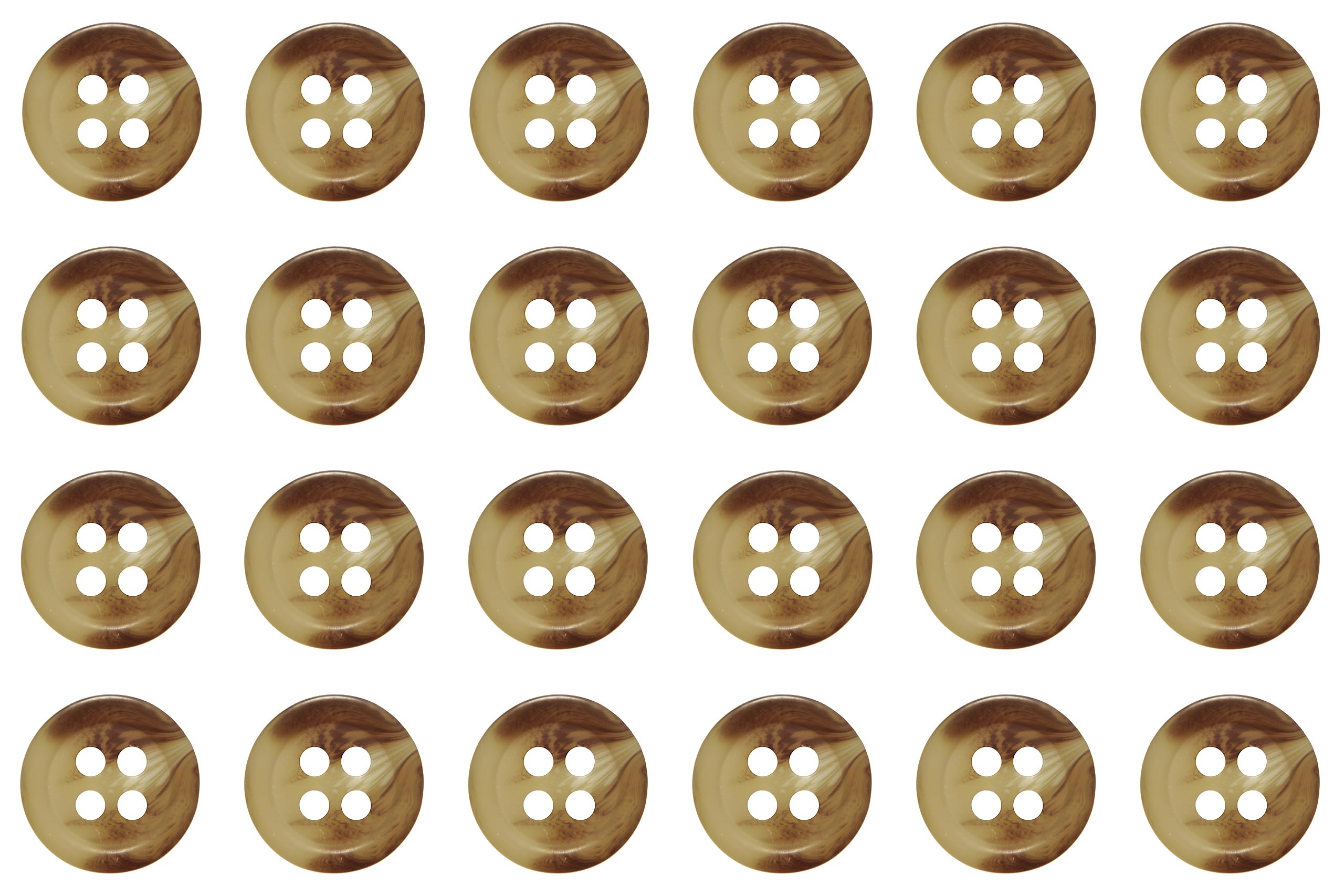 Pack of 24 Light Mixed Brown 11mm Round Faux Horn Sew On Plastic Buttons for Shirts Blouses Flat 4 Holes 18L