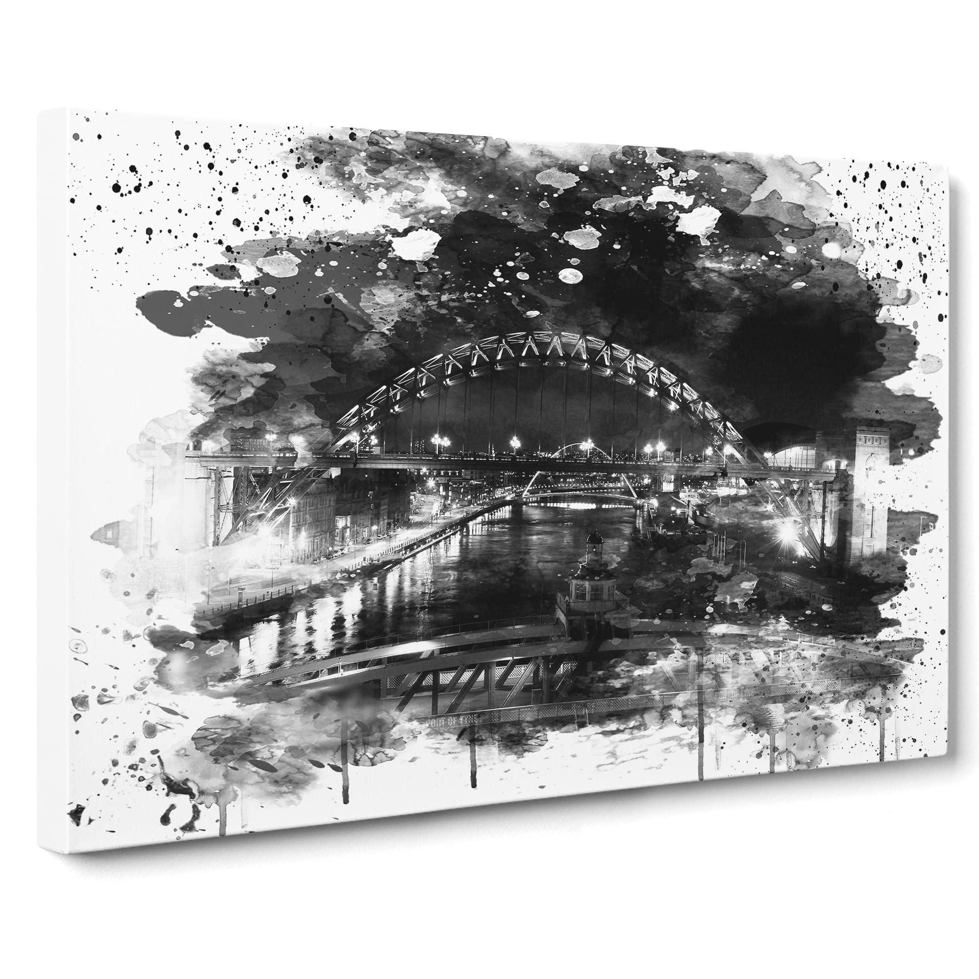 Tyne Bridge Newcastle V4 Canvas Print | Gallery Wrapped 30mm Frame Wall Art | 20x14 inches | Ready to Hang | Modern Cityscape Picture | Living Room Bedroom Lounge Office