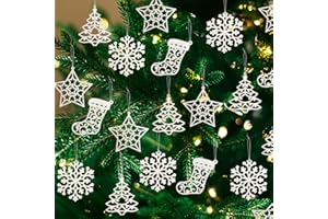 SUPREME XMAS Glitter Snowflake Ornaments for Christmas Tree, 40pcs 4" White Christmas Snowflakes Decoration Hanging Decorations for Xmas Tree, Window, Door Holiday Party Wedding