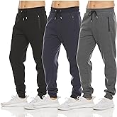 PURE CHAMP Mens 3 Pack Fleece Active Athletic Workout Jogger Sweatpants for Men with Zipper Pocket and Drawstring Size S-3XL
