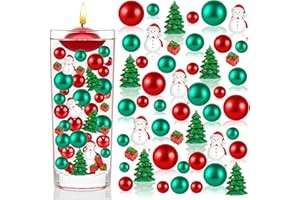 HTZNHXT 120 Pcs Christmas Vase Filler, Mini Resin Christmas Tree and Snowman for Vase Centerpieces, Green Red Pearl Beads for