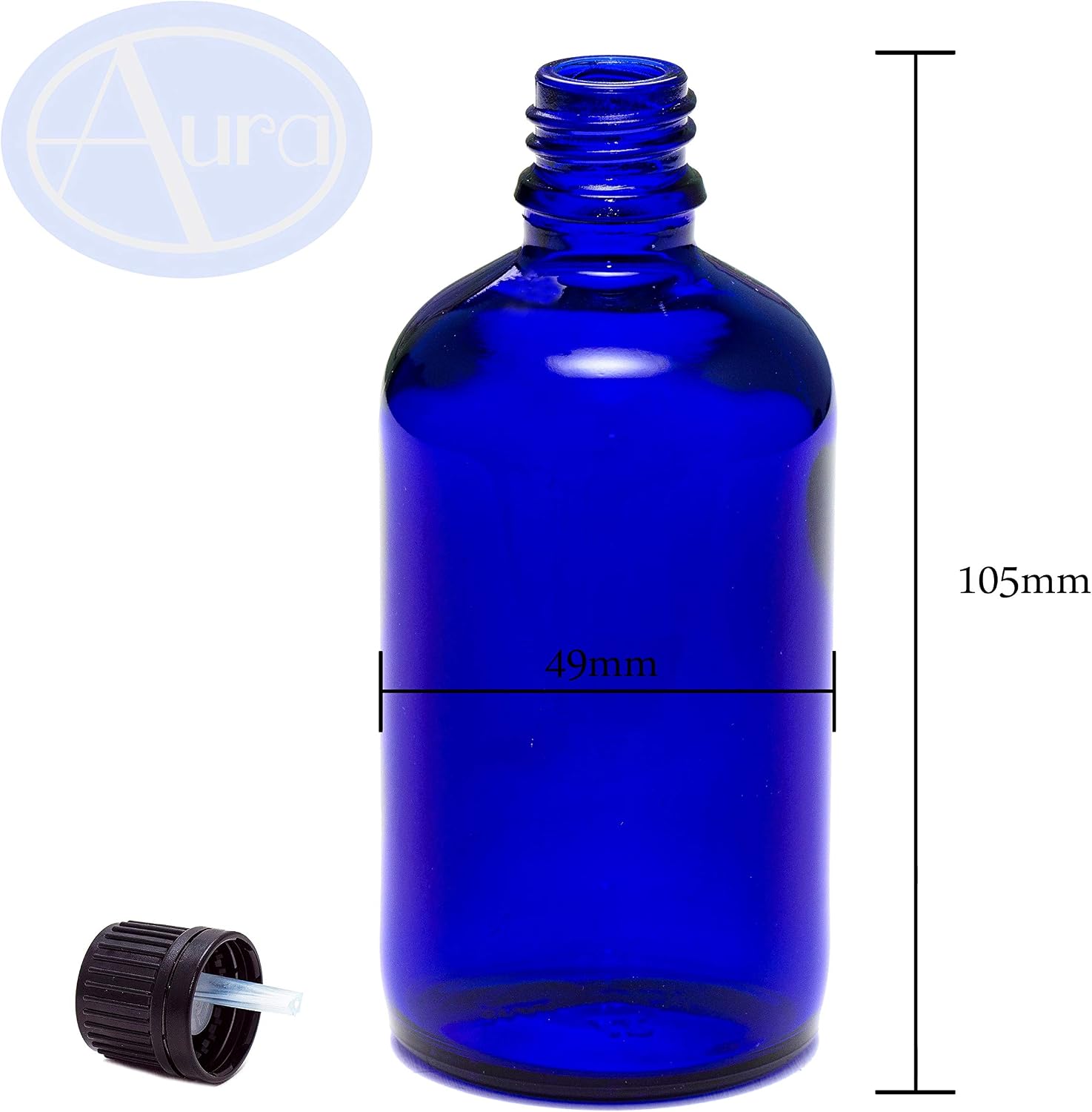 Aura 100ml BLUE Glass Bottles with Black Tamper Evident Caps & Droppers - PACK of 8 - Image 3