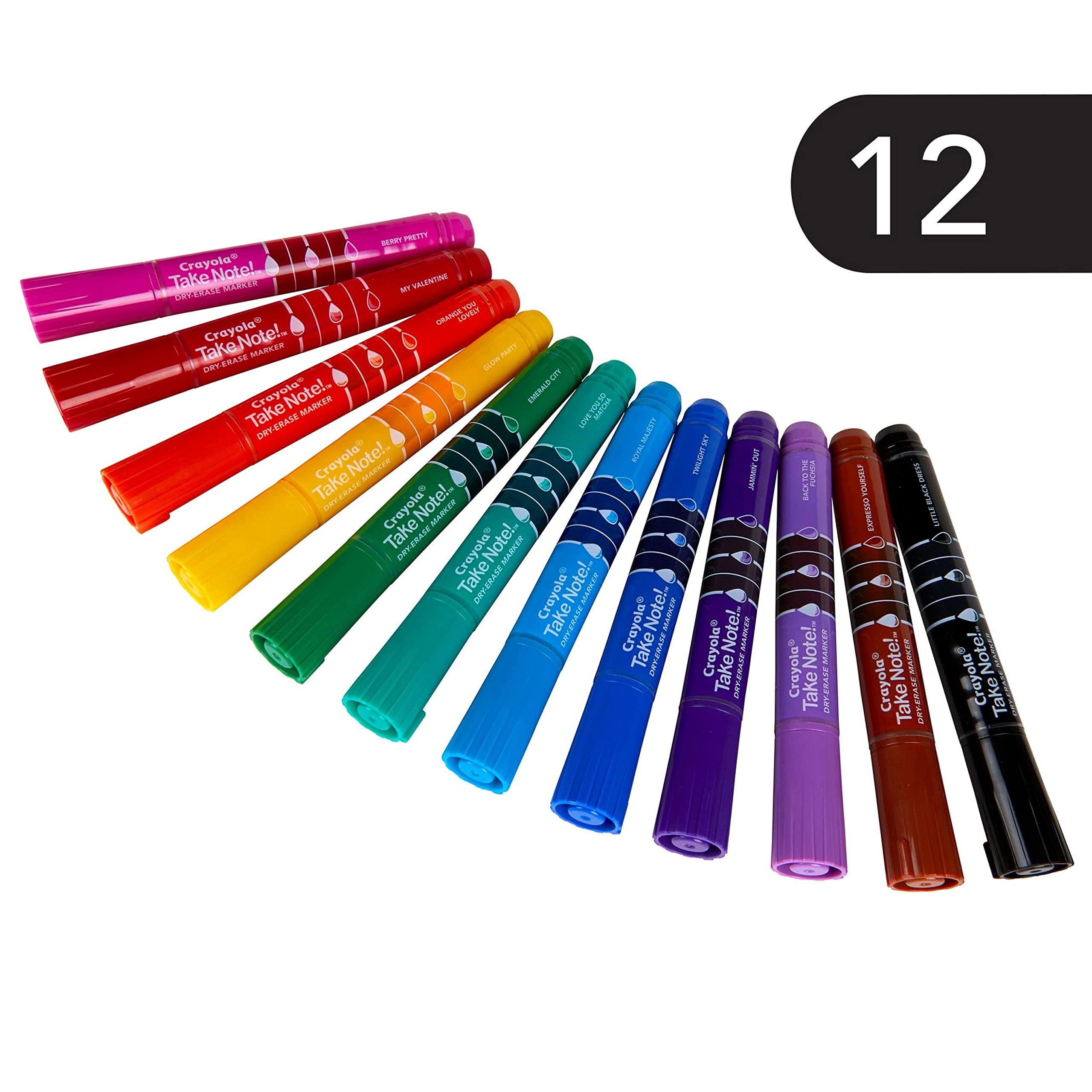 Crayola Take Note Dry Erase Markers for School (12ct) Teacher Supplies, Chisel Tip Whiteboard Markers, Essential Classroom Must Haves, Low Odor