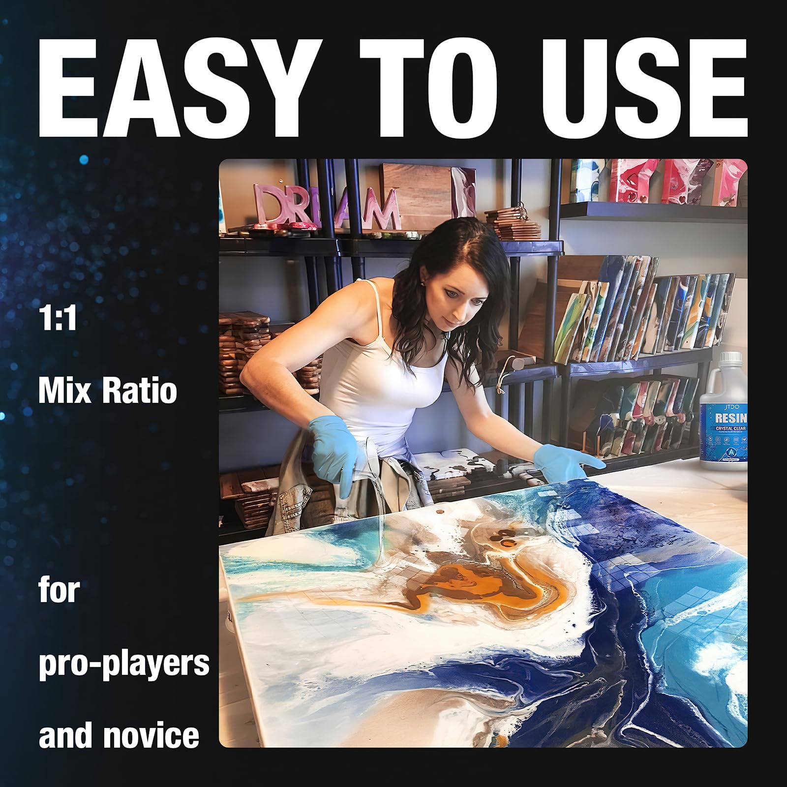 Epoxy Resin - 128OZ Crystal Clear, Self-Leveling, Bubbles Free, UV Resistant, Epoxy Resin Kit for DIY Art, Jewelry, Table, Countertop, 1:1 Mix (1 Gallon)