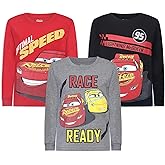 Disney Cars Lightning McQueen Boys 3 Pack Long Sleeve Shirts for Toddlers and Little Kids