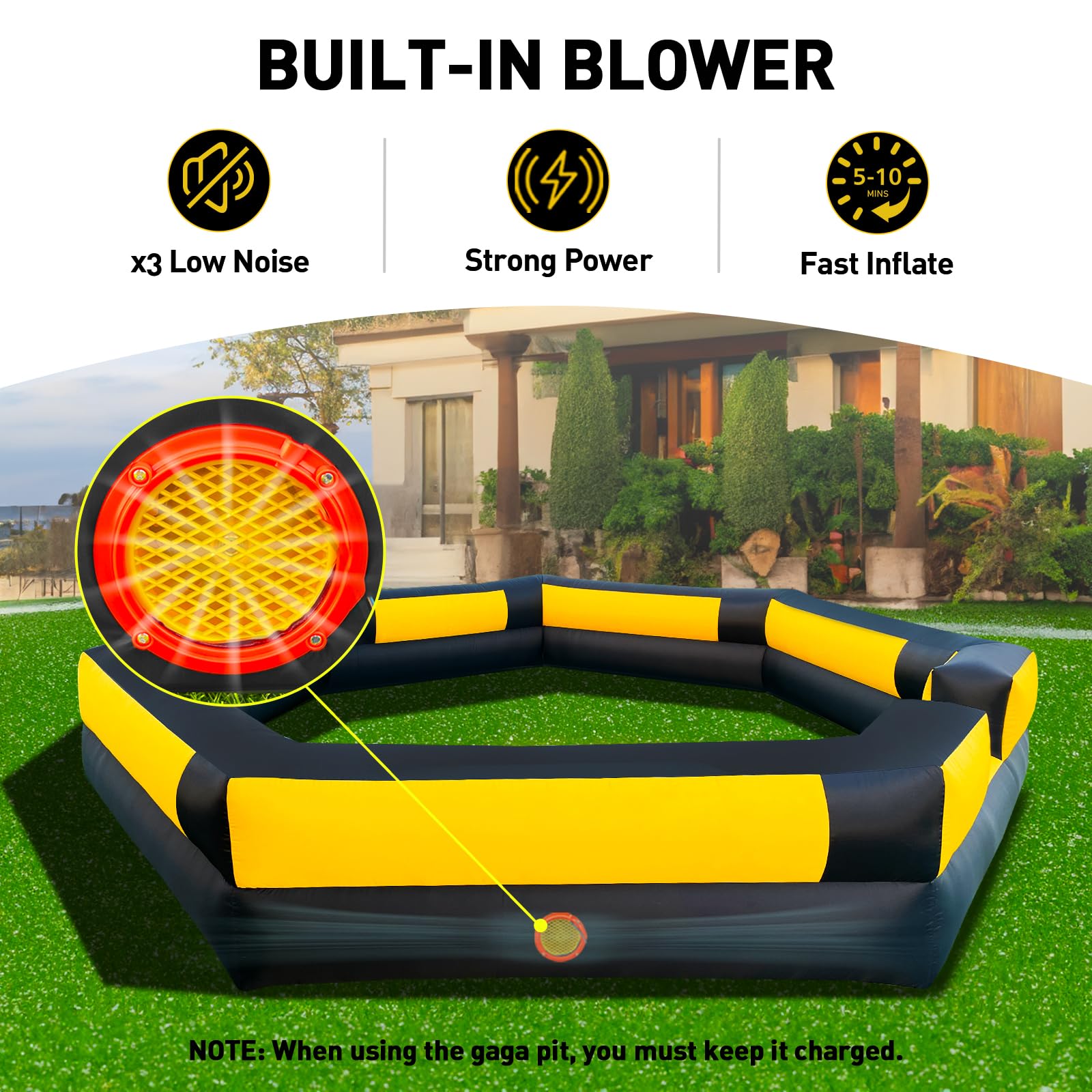 WARSUN 15FT Gaga Ball Pit Inflatable with Powerful Blower, Portable Gagaball Court for Indoor Outdoor School Family Activities Inflatable Sport Games
