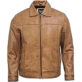 UrbanFocal Vintage Leather Jacket Men - Real Lambskin Classic Turn Down Collar Leather Jackets For Mens
